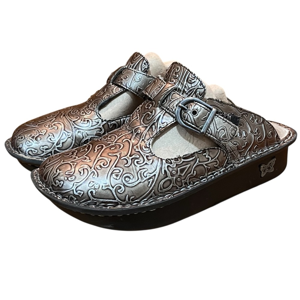 Alegria Bronze Leather Clogs Mary Jane Mules Comfy Shoes Brown Metallic EU 38